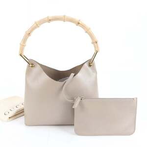 Gucci Old Bamboo Leather Shoulder Bag with Pouch, Tote, Handbag, Women's